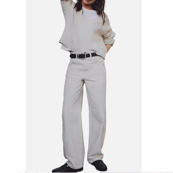 new Free People Aster High Rise Rigid Relaxed Straight Leg Jeans in Cream 256 4S - Picture 11 of 12